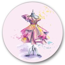 Designart 'Beautiful Purple Dress With Folds On Fashion Mannequin' French Country Circle Metal Wall Art 23x23 - Disc of 23