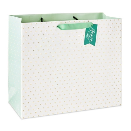 Large Gold/White Dot Gift Bag, 12" x 10", by Way To Celebrate