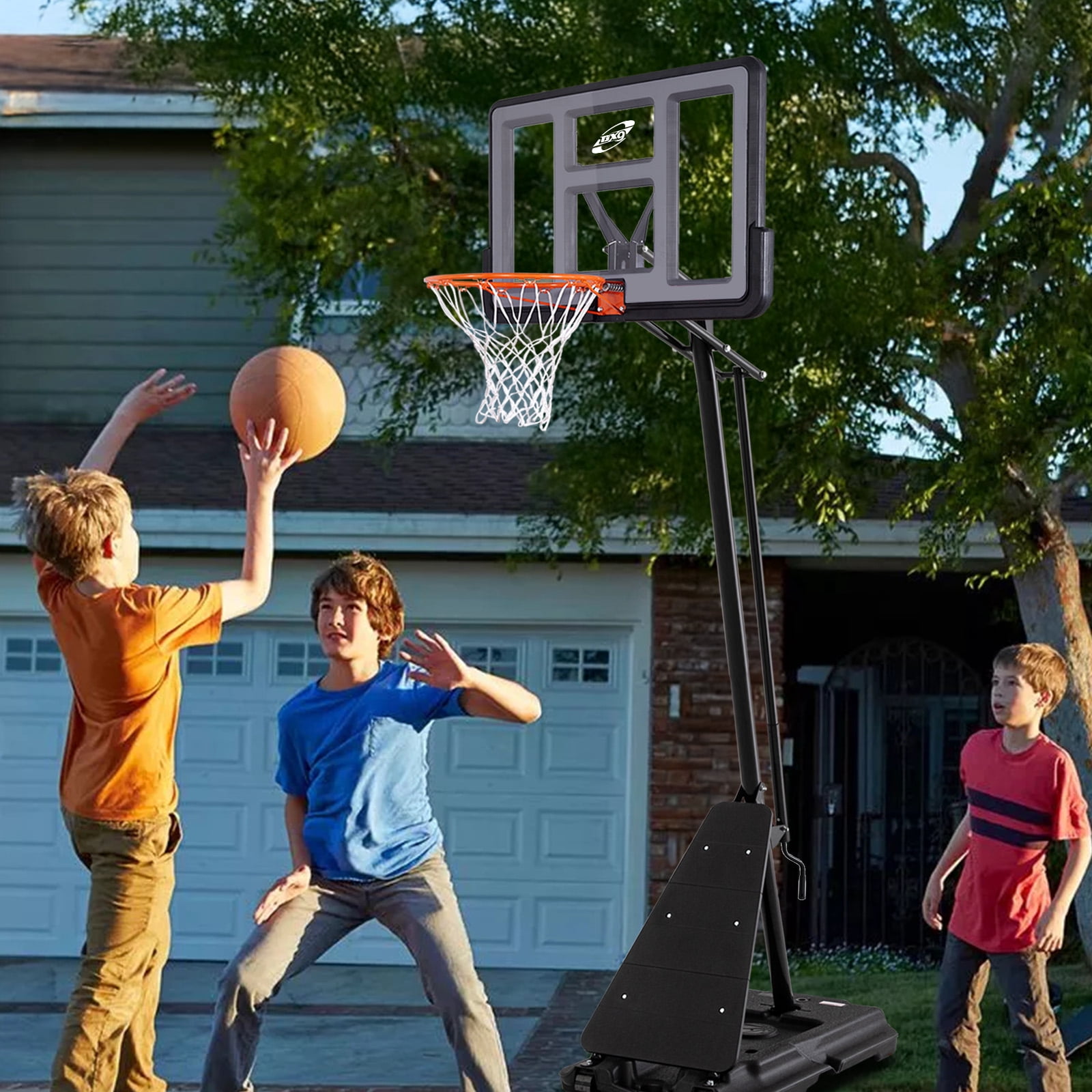 Basketball Hoop Outdoor,Portable Basketball Hoop with Wheels,5.3-10 feet Height Adjustable Basketball Hoop with 44 inch Backboard