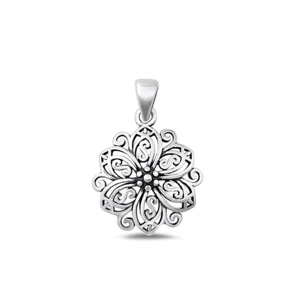 Sterling Silver Flower Medallion Pendant High Polished Charm .925 New Jewelry Female Unisex