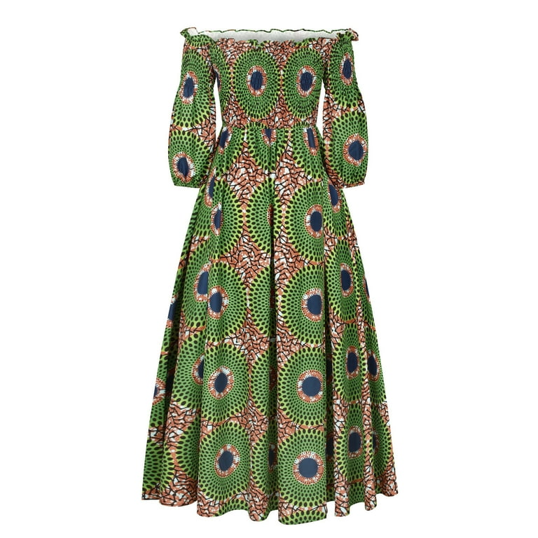 Womens Dresses Printed Ladies Fashion Balloon Sleeve Dress African Long  Dress - Walmart.com