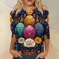thumbnail image 2 of KDDYLITQ Women Easter Shirts Crew Neck 3/4 Sleeve Bunny Egg Hunt Print Tees Carrots Loose Pullover Polka Dot Eggs Casual Fashion Blouse Black XL, 2 of 6
