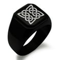 thumbnail image 1 of Stainless Steel Celtic Quaternary Eternity Knot Engraved Square Flat Top Biker Style Polished Signet Ring, 1 of 1
