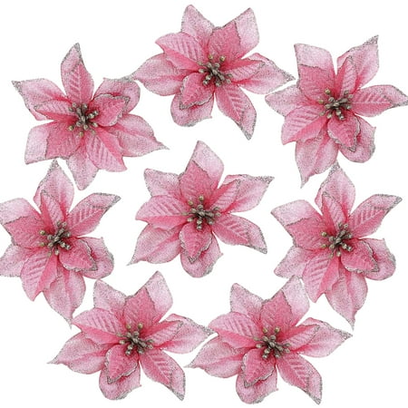 Justdolife 30PCS Christmas Flower Creative Glitter Artificial Flower Christmas Tree Ornament Garland Accessories Home Wedding Party Floral Decor
