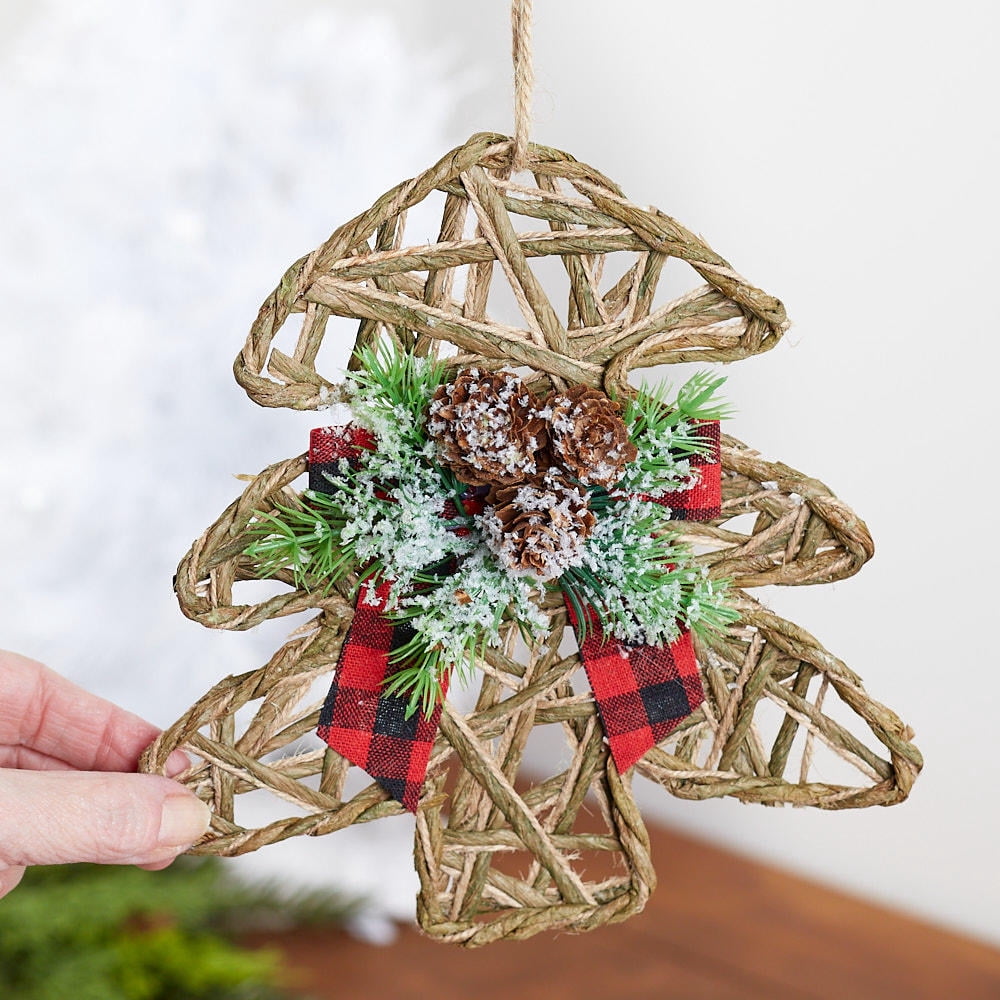4pc Woven Jute Tree-Shaped Ornaments - for Christmas Decor - Factory Direct Craft