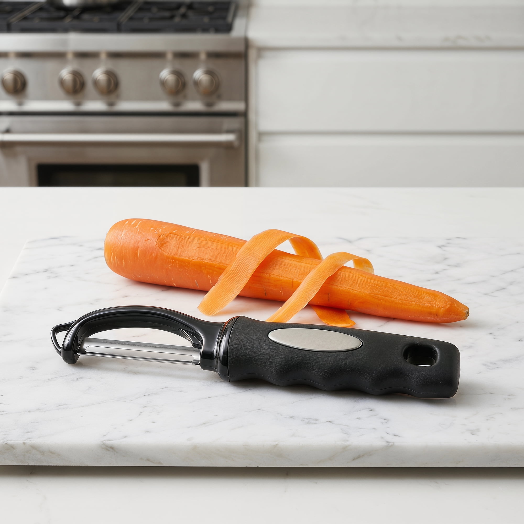 Unique Bargains Stainless Steel Peeler with Ergonomic Handle Black 7.5" x 1.5"