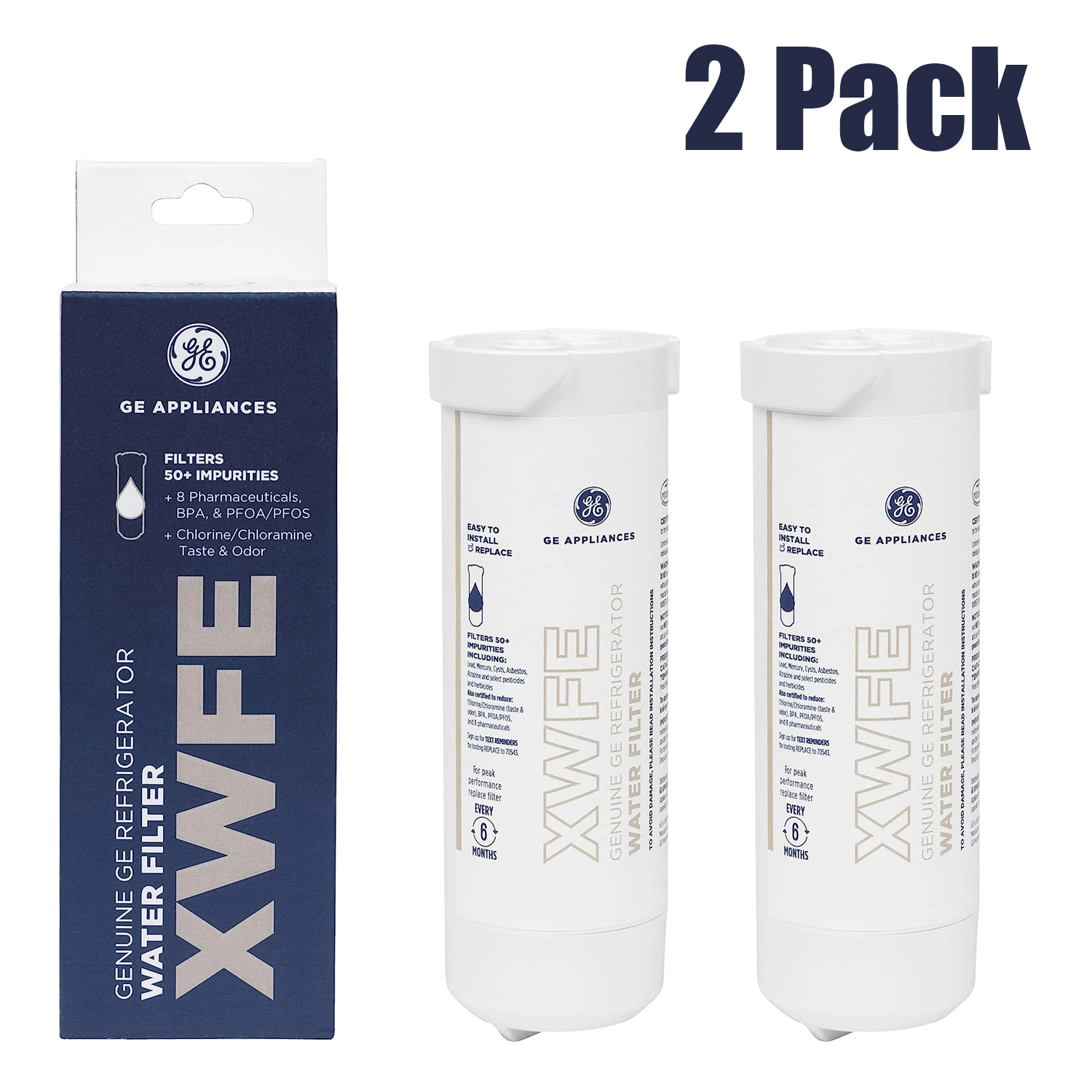 2 Pack Genuine XWFE Refrigerator Replacement Water Filter (White