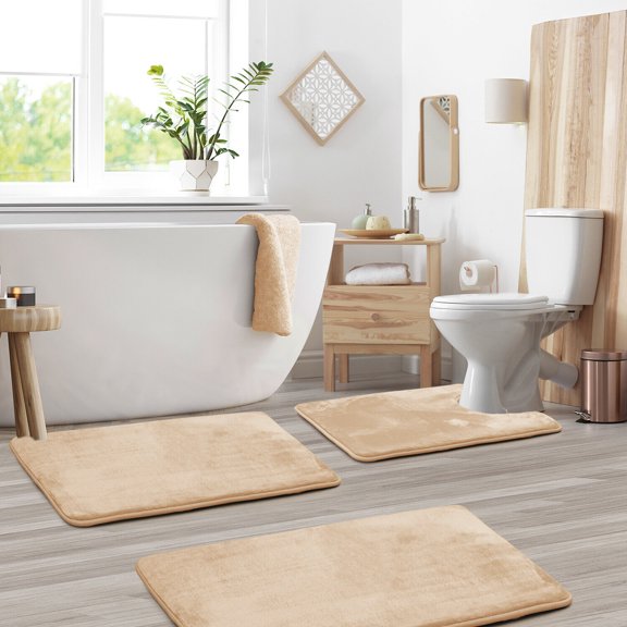 SAYFUT Memory Foam 3 PC Bathroom Rug Absorbent Bath Mat Set Small Large and Contour Rug
