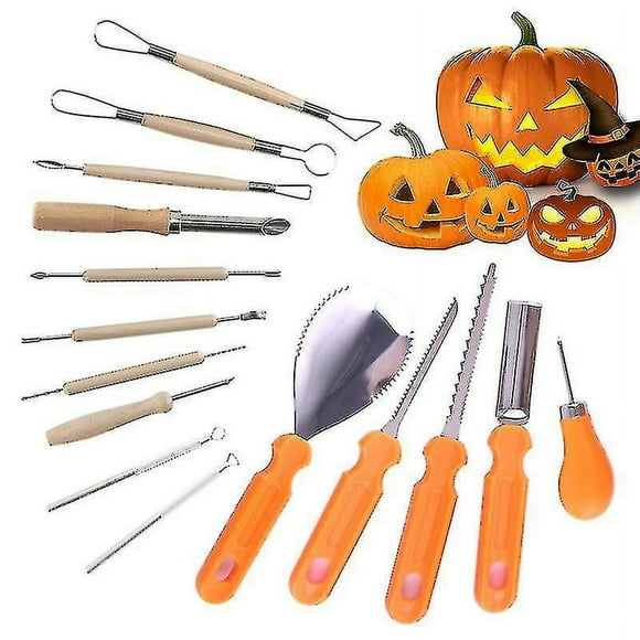 15 Pcs Kit de Sculpture de Citrouille Professionnel Fournitures de Découpe de Citrouille Outils Couteau de Sculpture en Acier Inoxydable
