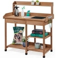 thumbnail image 2 of Topeakmart Potting Bench Table with Removable Sink Drawer Shelves for Outdoor, Brown, 2 of 8