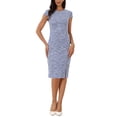 thumbnail image 2 of INSPIRE CHIC Women's Tweed Elegant Dress Crew Neck Cap Sleeve Vintage Bodycon Midi Dresses XL Royal Blue, 2 of 6