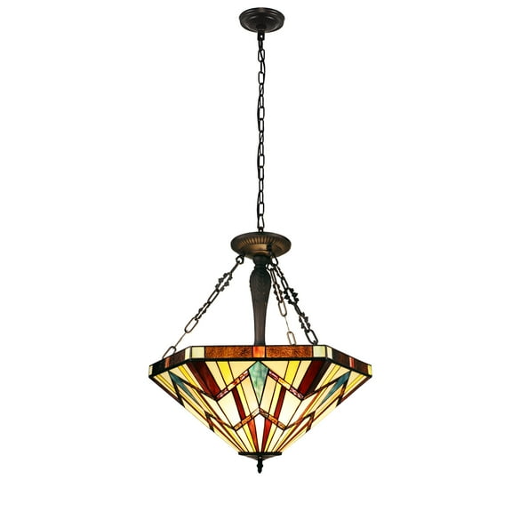 RADIANCE Goods Tiffany-Style Blackish Bronze 3-Light Mission Inverted Pendant 22" Wide