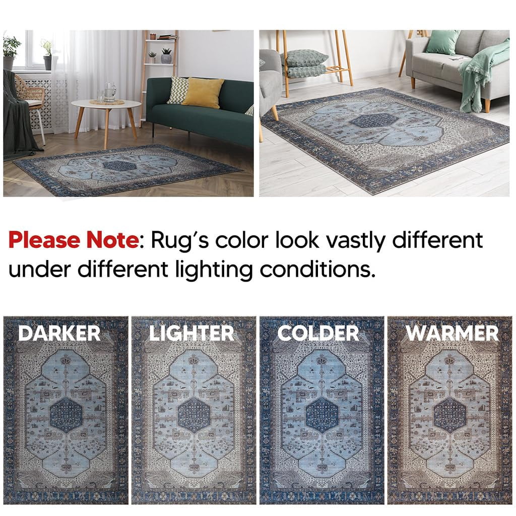 Keen Home Design Machine Washable Area Rugs with Non-slip Backing, Ideal for Hallway, Living Room, Bedroom, Kitchen and Laundry Room, Vintage Moroccan and Low Pile Rug - ( 2'6'' x 12' )