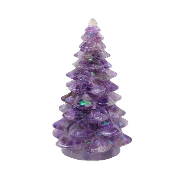 Purple Mini Crystal Christmas Tree Ornament Resin Xmas Decor For Desk Bookshelf Windowsill Holiday Decoration Gift Sparkling Quartz Clear Appearance 2.17X3.54 Inches