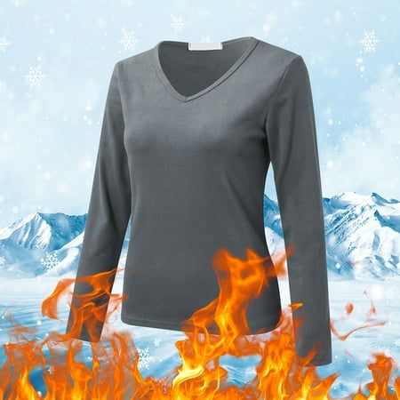 Zengying Thermal Shirts for Women Crew Neck Lined Thermal Thermal Underwear Slim Tops Long Sleeve Thermal Shirts Winter Tops Fall Shirts for Women 2024 Gray