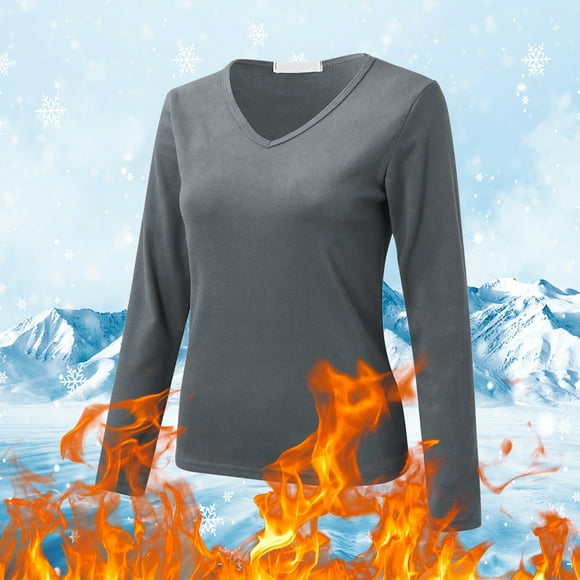 MHFRRA Women's Tops Women Crew Neck Lined Thermal Thermal Underwear Slim Tops Long Sleeve Thermal Shirts Winter Tops XL