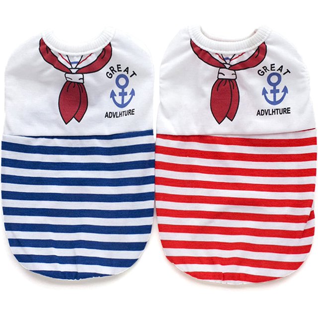 Ropa para perros, camisa a rayas para cachorros, paquete de 2 camisetas de marinero para mascotas, chaleco de verano, atuendo para perros pequeños, medianos, grandes, niños, niñas, perros y gatos MFZFUKR CZCW-ZC463-2