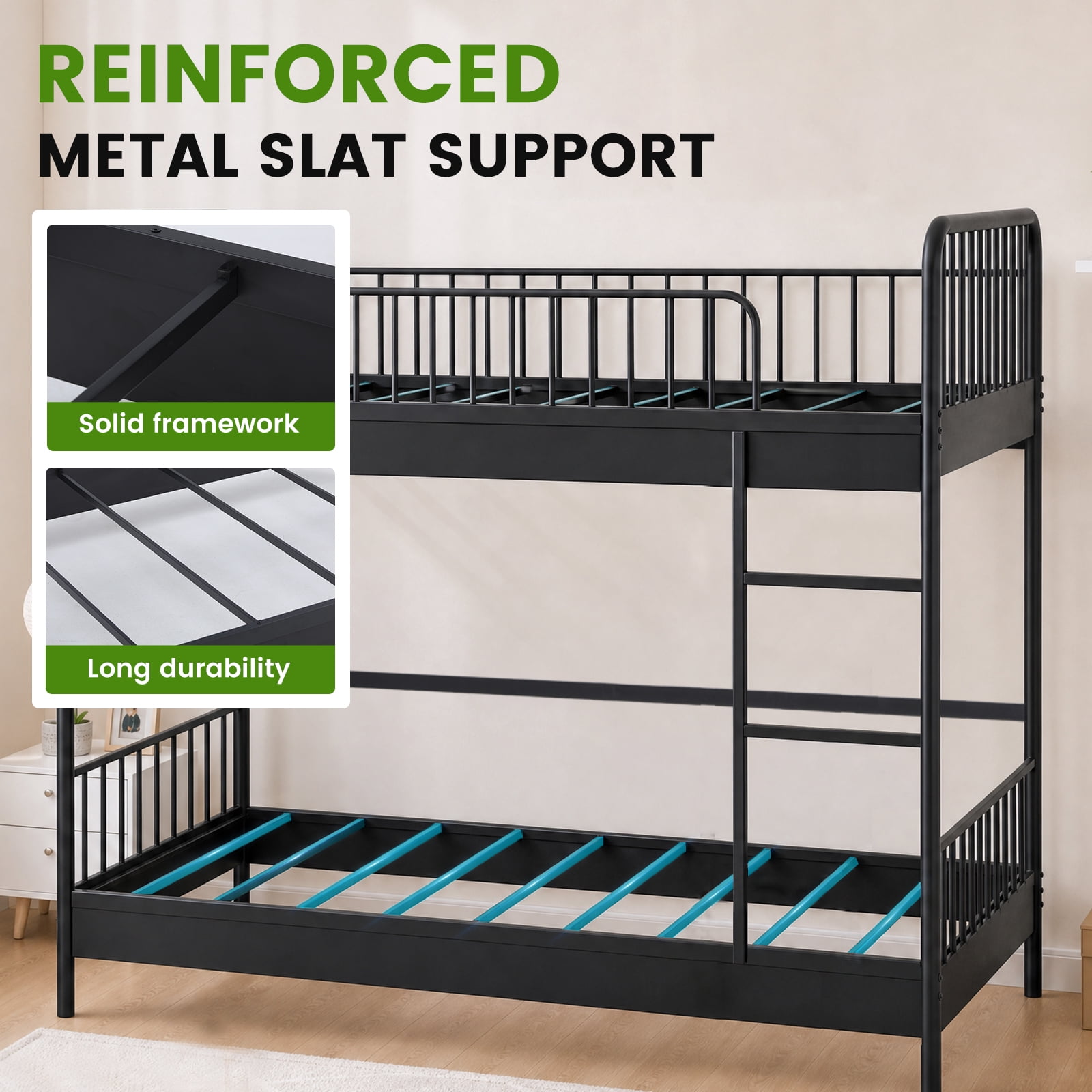 Mainstays Kids Twin-over-Twin Metal Bunk Bed, Black