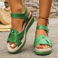 thumbnail image 2 of Rokment Platform Wedge Sandals for Women Boho Beach Vintage Casual Leather Linen Sole Espadrilles Chunky High Heel Dress Summer Shoes Green Size 8.5, 2 of 7