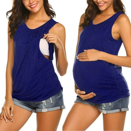 

Tangnade Womens Maternity Nursing Wrap Top Sleeveless Double Layer Solid Blouse T-Shirt Maternity Tops