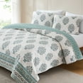 thumbnail image 2 of Lush Decor Sofia Flower Block Bouquet Reversible Cotton Quilt 3 Piece Set Full/ Queen Teal - Block Print Quilt - Floral Bedding Set - Modern Boho Decor, 2 of 10