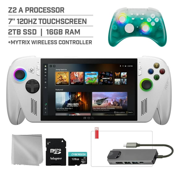 ASUS ROG Xbox Ally 2TB SSD AMD Ryzen Z2 A CPU Gaming Handheld 7-inch Touchscreen 120Hz, Mytrix Black Ice Wireless Pro Controller, Hub, 128GB MicroSD Card, 5 Accessories: 6 in 1 Bundle