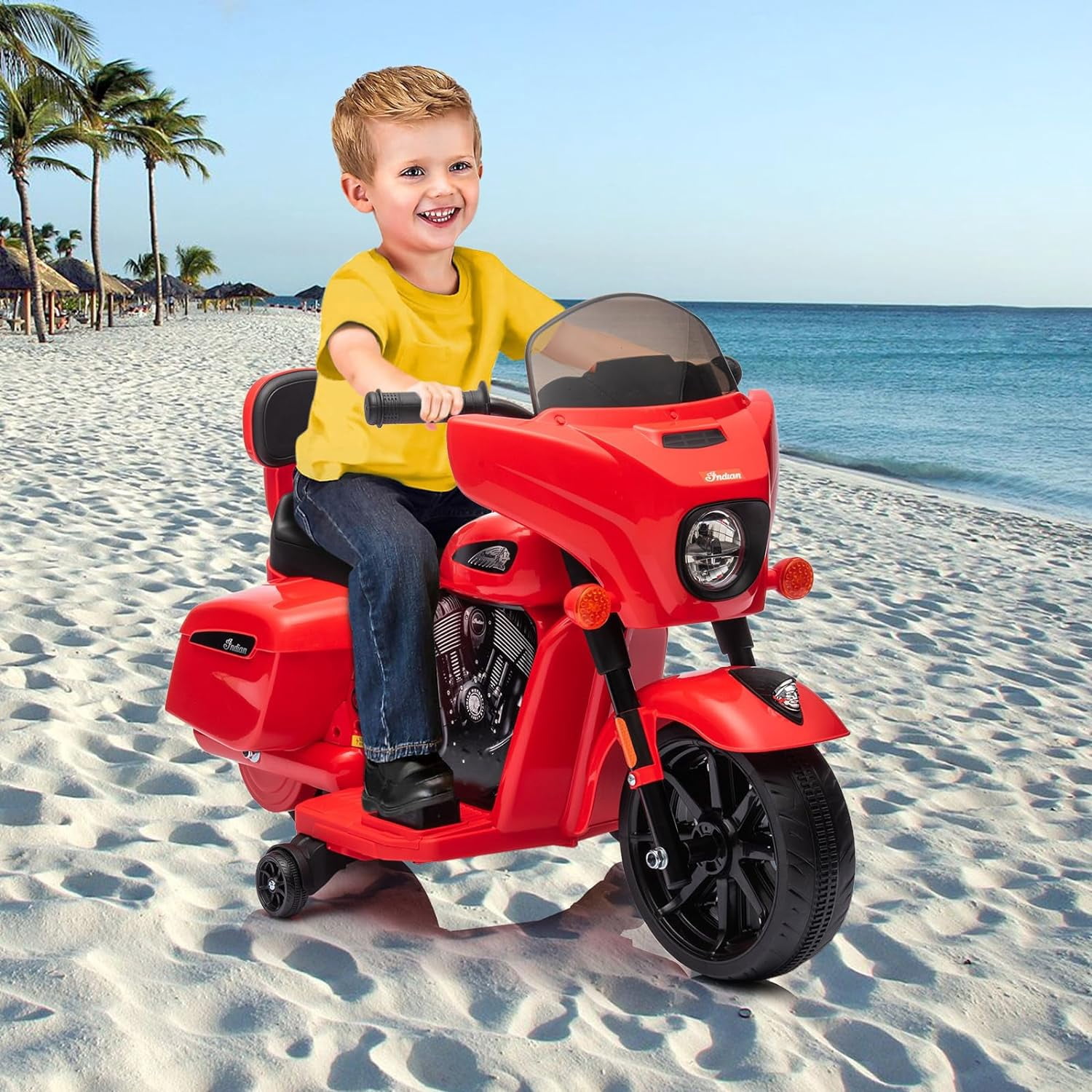 Licensed Indian Motorcycle 6V Kids Ride on Motorcycle, Battery Powered Electric Motorbike for Toddler with Training Wheels, Headlight, Music, Ride on Toys for 3-6 Years Boys & Girls, Red
