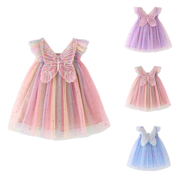 Girls Tutu Dress Star Rainbow Tulle Birthday Party Costume Flutter Sleeve Fancy Dress Up Carnival Holiday Dresses for Kids Toddler 1-6Y