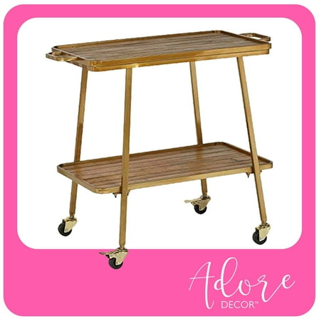 Adore Decor Felix 2 Tier Bar Cart Gold