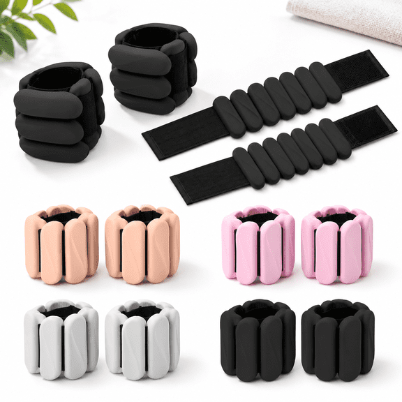 Black 2-Pack Adjustable Silicone Ankle and Wrist Weights, 1lb Each for Walking Yoga Pilates