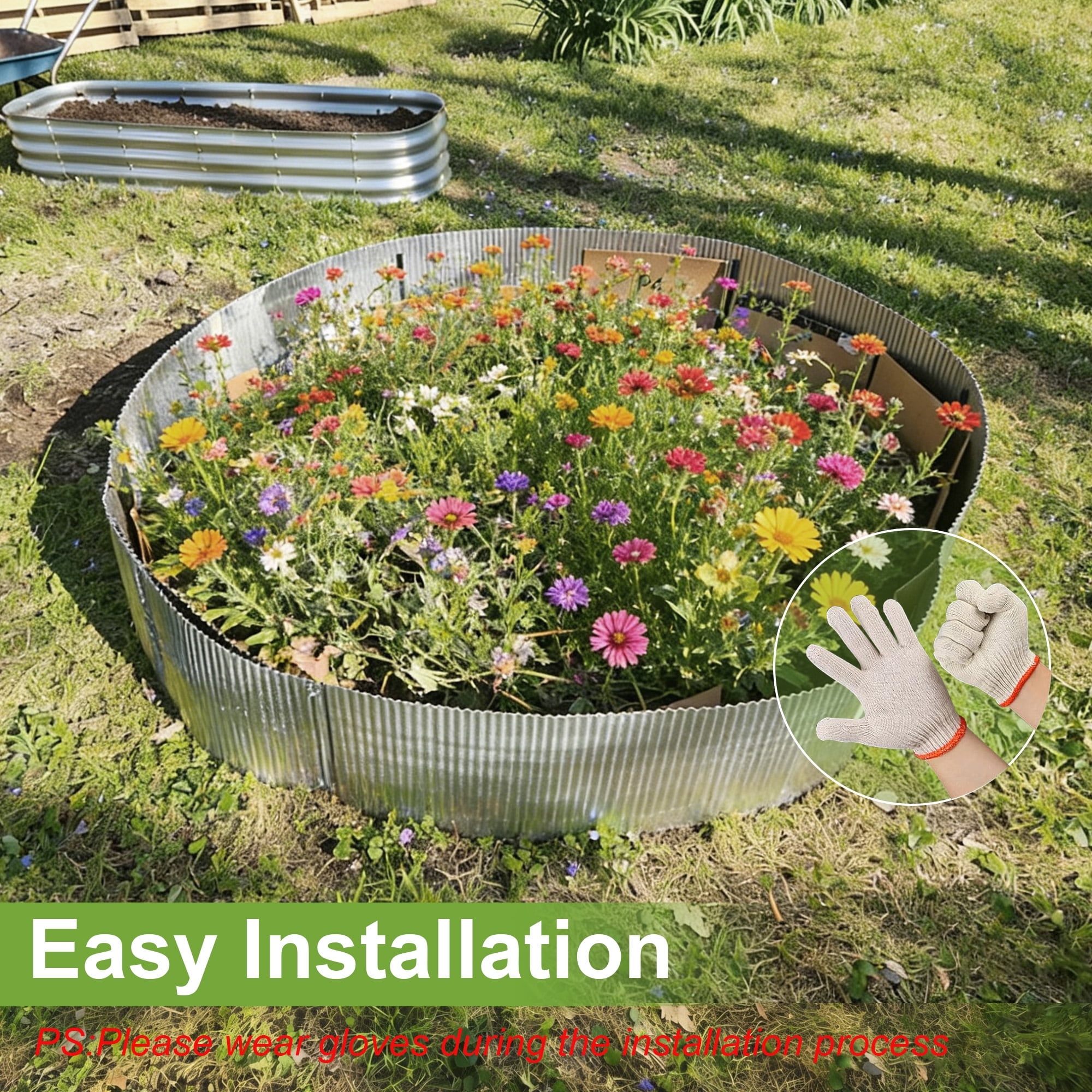Vinci Metal Landscape Edging Border, 10 Inch x 20 FT Corrugated Steel Garden Edging with Rolled Safety Edges, Flexible Lawn & Flower Bed Edging for Yard, Multiple Sizes & Colors (Silver)