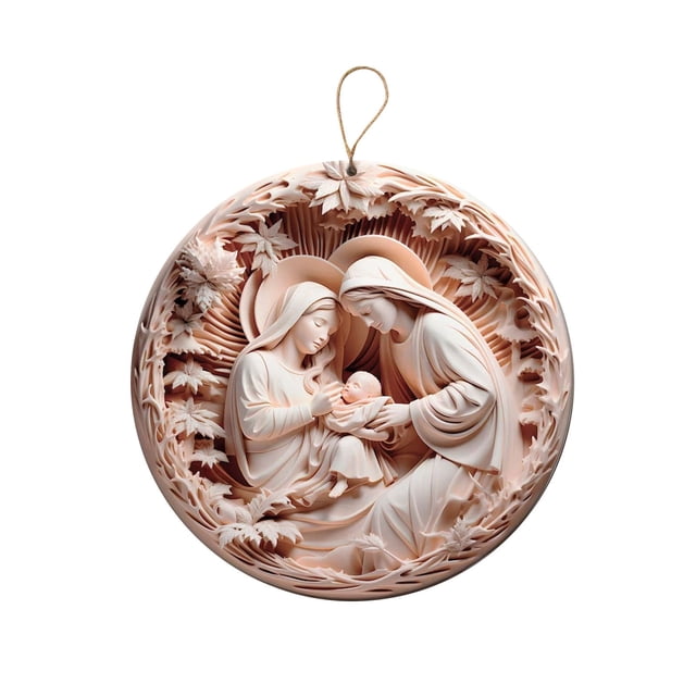 Nativity Scene Ornament with Double-Sided Acrylic Printing for Christmas Tree Decoration, 3.15 Inch Religious Holiday Keepsake Gift