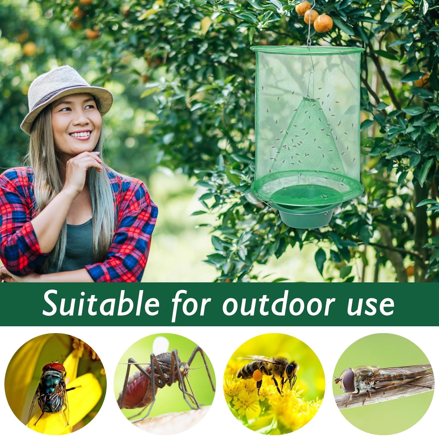 RIDWIND 24-Pack Ranch Fly Trap Reusable Hanging Fly Catcher Cage with Pots Flies Killer Control for Indoor and Outdoor, Family Farms, Park, Restaurants