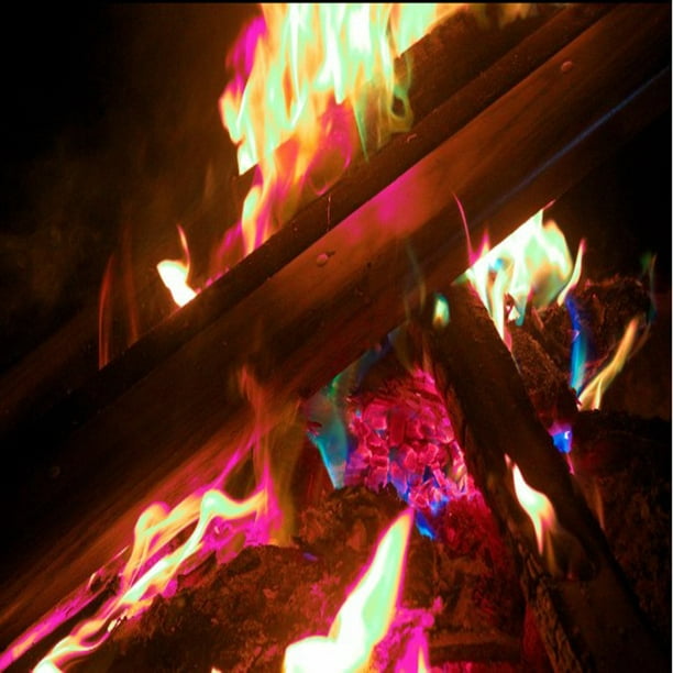 Feu mystique, feu de Camp magique, flammes de couleurs vives, Sachet de  poudre de cheminée, lueur pyrotechnique, jouet de fête de magiciens
