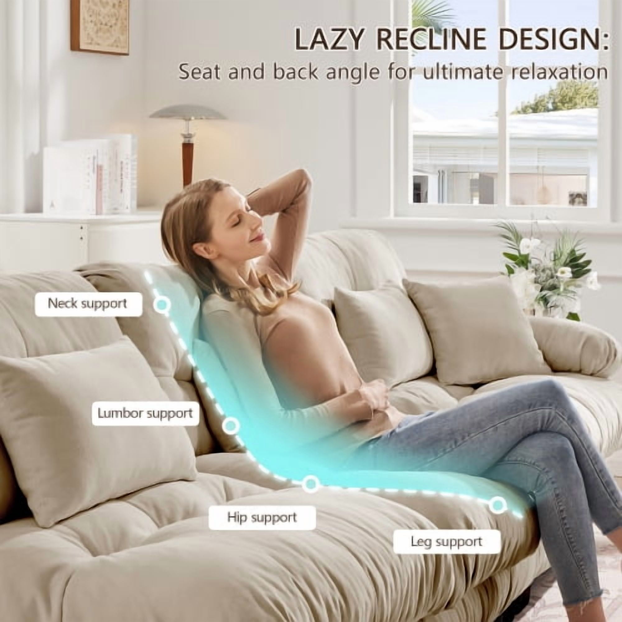94" Cloud Couch Light Coffee Chenille 2-Seater Sofa with Round Bolster Armrests, Deep Cloud-Like Seat, and 2 Lumbar & 2 Throw Pillows