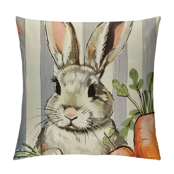 PHYHOO Easter Bunny Decorative Throw Pillow Covers, Religious Cross Rabbit Eggs Our Nest Outdoor Home Decor, Eucalyptus Leaves Grey Stripes Couch Cushion Case White