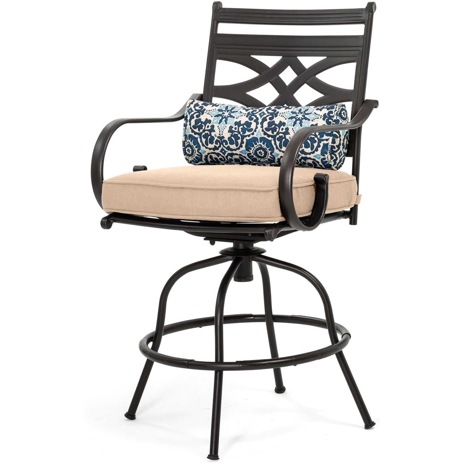 Hanover Montclair 5-Piece High-Dining Patio Set in Tan with 4 Swivel Chairs and a 33-In. Counter-Height Dining Table, MCLRDN5PCBR-TAN