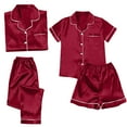 thumbnail image 2 of Pajama Set Satin Pyjamas Women'S Short 4 Piece Pyjamas Short Sleeve Sleepwear And Shorts Set Women Sets Leisure Suit Loungewear,Red Female Pajamas 2XL, 2 of 4