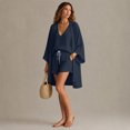 thumbnail image 4 of Linen Set Women Summer Spring 3 Piece Lounge Sets Cardigan Matching Tank Tops and Wide Leg Casual Vacation Outfits Navy XXL, 4 of 5