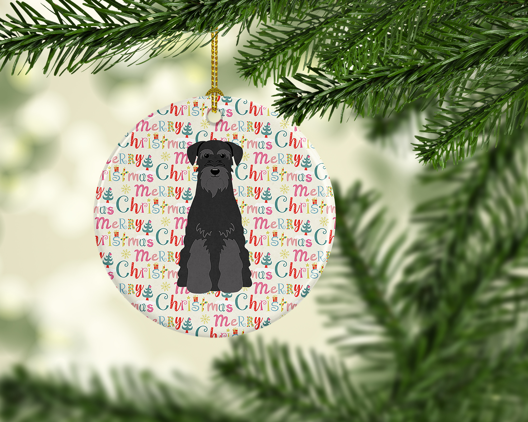 Merry Christmas Standard Schnauzer Black Ceramic Ornament 2.8 in x 2.8 in