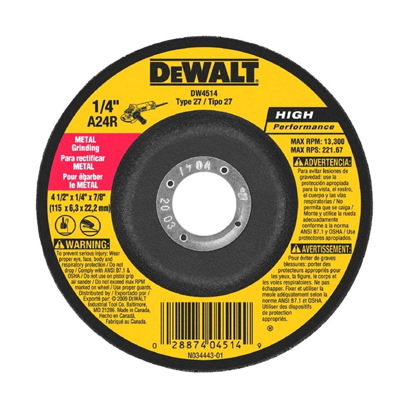 Dewalt DW4523 4 Pack 4-1/2-Inch by 1/4-Inch by 5/8-Inch General Purpose Metal Grinding Wheel Dewalt Accessories 
