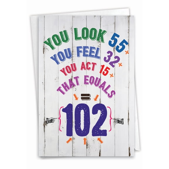 NobleWorks Funny 102th Milestone Birthday Greeting Card with 5 x 7 Inch Envelope (1 Card) Age Equation-102 C2463MBG