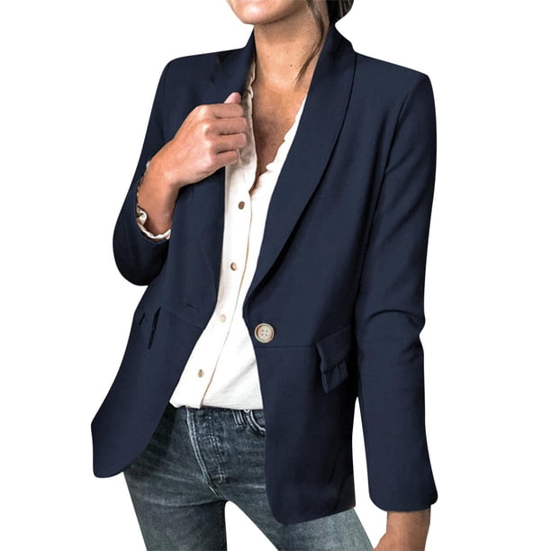 Gibobby Blazer de mujer casual Blazer ligero para mujer con botones de solapa ajuste delgado para trabajo y oficina(Azul,G)