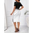 thumbnail image 2 of Black And White Square Neck Short Sleeve Sheath Midi Dress, 2 of 7