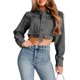 thumbnail image 1 of Chaqueta Abrigos de manga larga Mujer Solapa Chaqueta vaquera Casual Otoño Invierno Tops Kuymtek Gris oscuro T XL para Mujer, 1 of 8