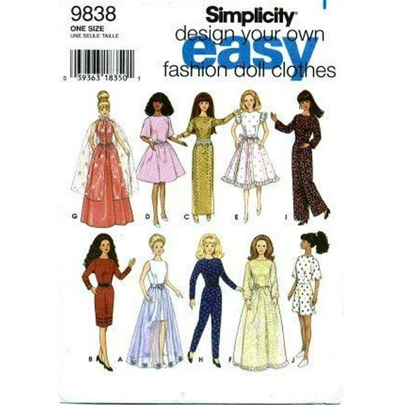 Simplicity 9838 Sewing Pattern Fashion Doll Clothes