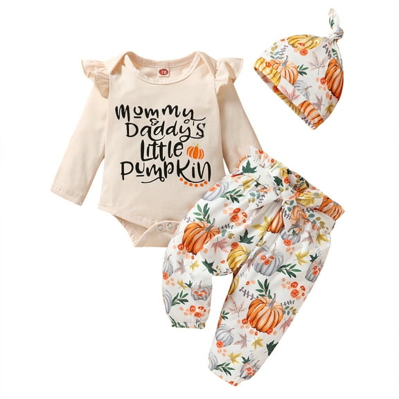 Infant Baby Girl First Halloween Outfit Toddler Girls Thanksgiving Cute Pumpkin Clothes Set for 6-9 Months