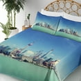 thumbnail image 3 of Ambesonne Modern Fitted & Top Sheet Set with Shams, Shanghai Scenery, Mint Green Blue Grey, 3 of 5