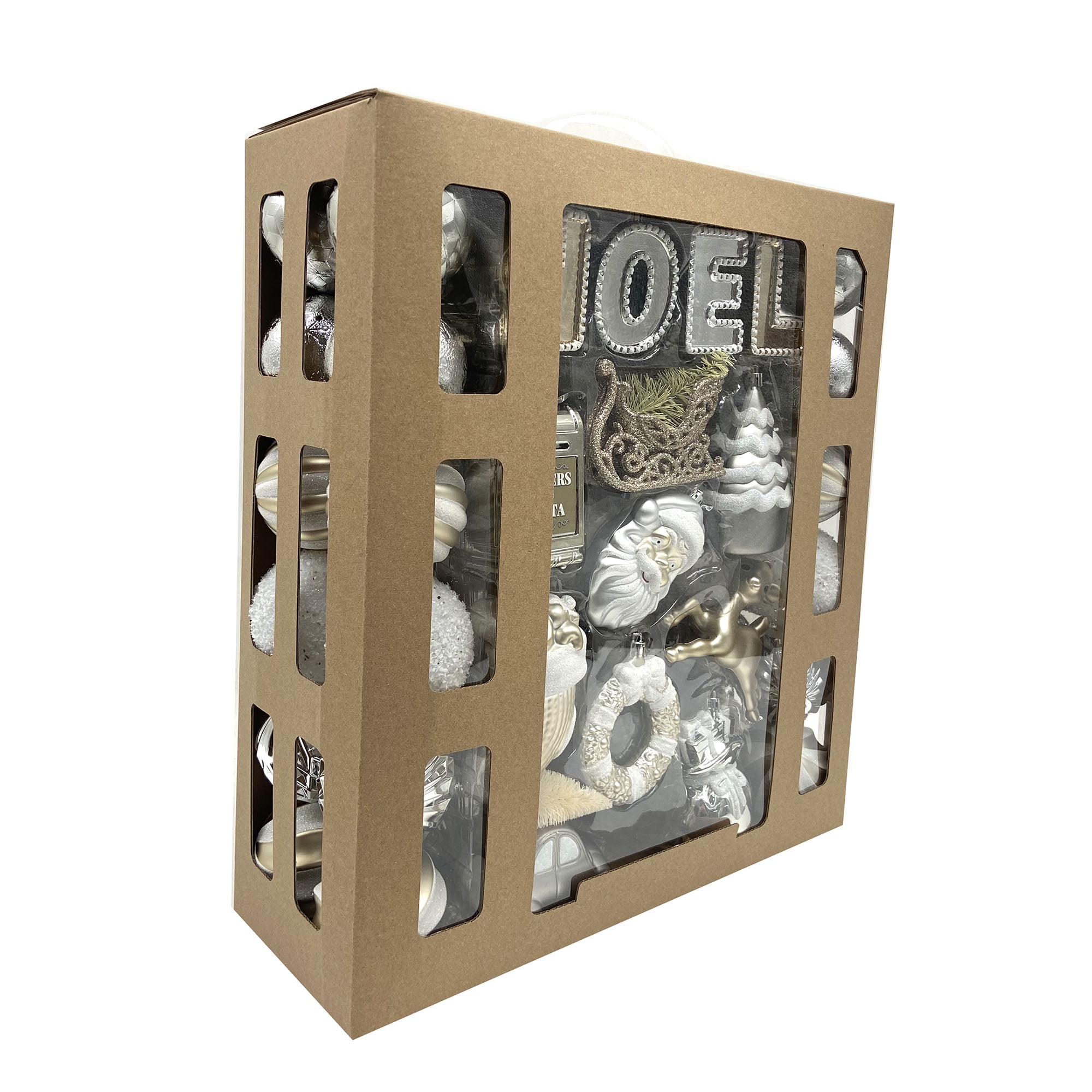 Holiday Time 50-Count Iconic Symbols of Christmas Shatterproof Christmas Ornaments, Gray/Gold/Silver/White, Measures 2.76" in diameter