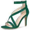 thumbnail image 1 of Sandalias De Tacón De Aguja Correa De Tobillo Cremallera Para Mujeres Verde Esmeralda 40, 1 of 6